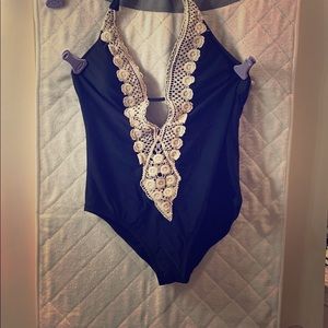 Black Lace one piece Swimsuit